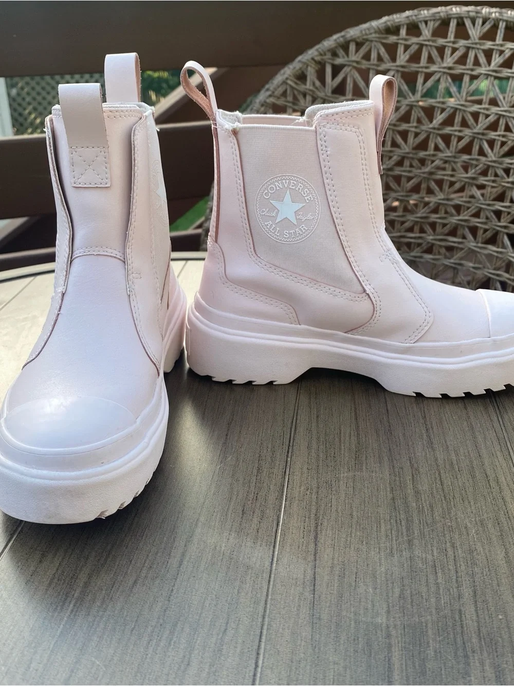 Converse Women's Pale Pink Platform Booties water upper textile rubber